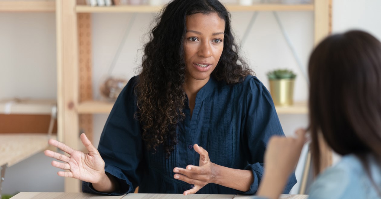 Two women talking