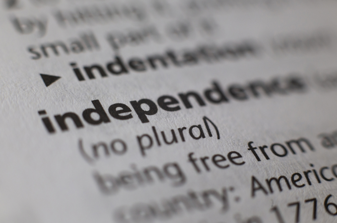 The word independence printed in a dictionary