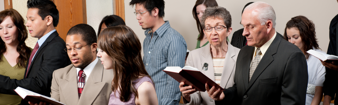 A group of people reading the Bible at church